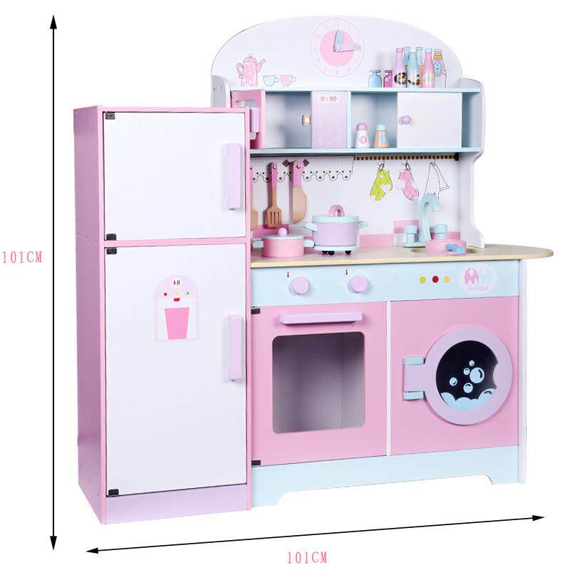 幼儿童早教过家家仿真大型冰箱厨房益智厨具灶台组合做饭木制玩具