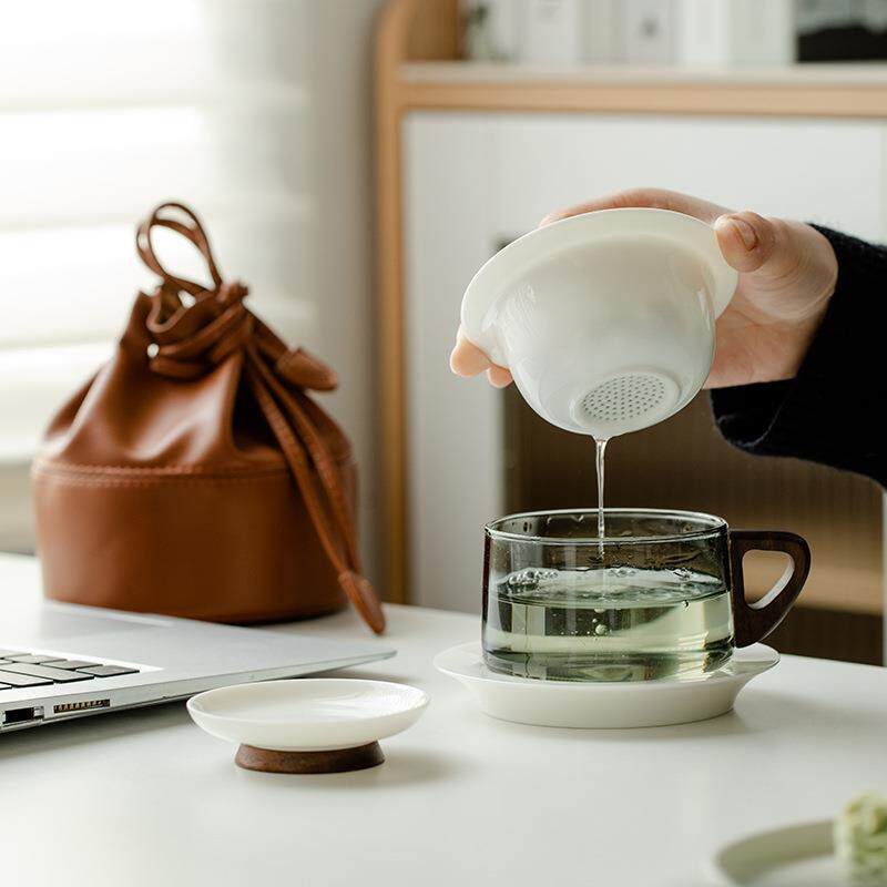 现代办公简约玻璃泡茶杯茶水分离咖啡杯过滤便携式收纳旅行套装