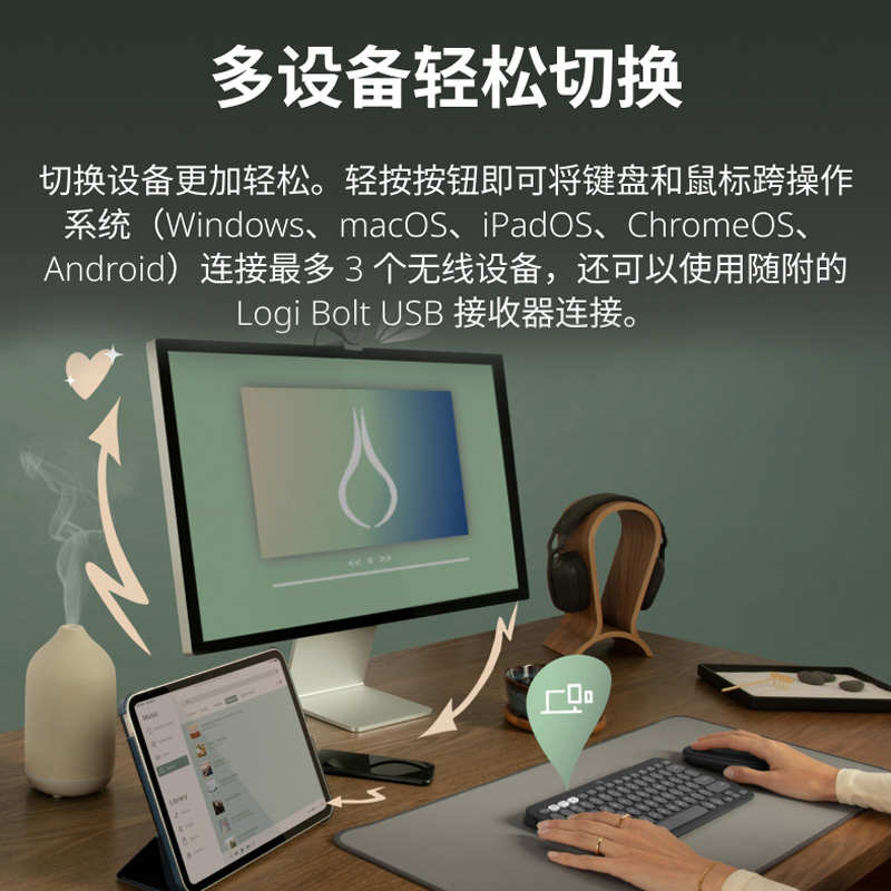 罗技PEBBLE 2 COMBO无线蓝牙键盘鼠标套装多设备办公女生电脑键鼠