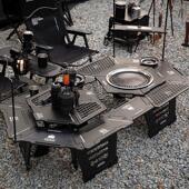 露营多功能组合桌户外围炉煮茶桌子野营可拆卸折叠六角烧烤桌全套