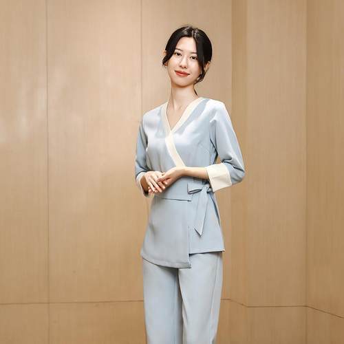 新款美制容院服长袖2022夏季新款容院浴足美桑分拿足疗按摩七袖工