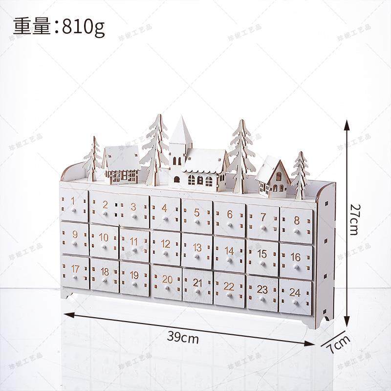创意木质24倒计时圣诞日历家居白色日历木制圣诞装饰摆件工艺品