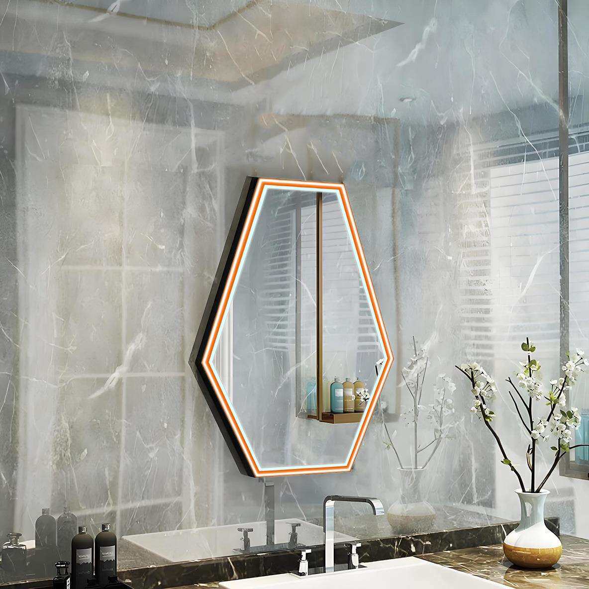 亮橙六边形镜 浴室洗漱智能镜智控防水led镜美妆防雾北欧
