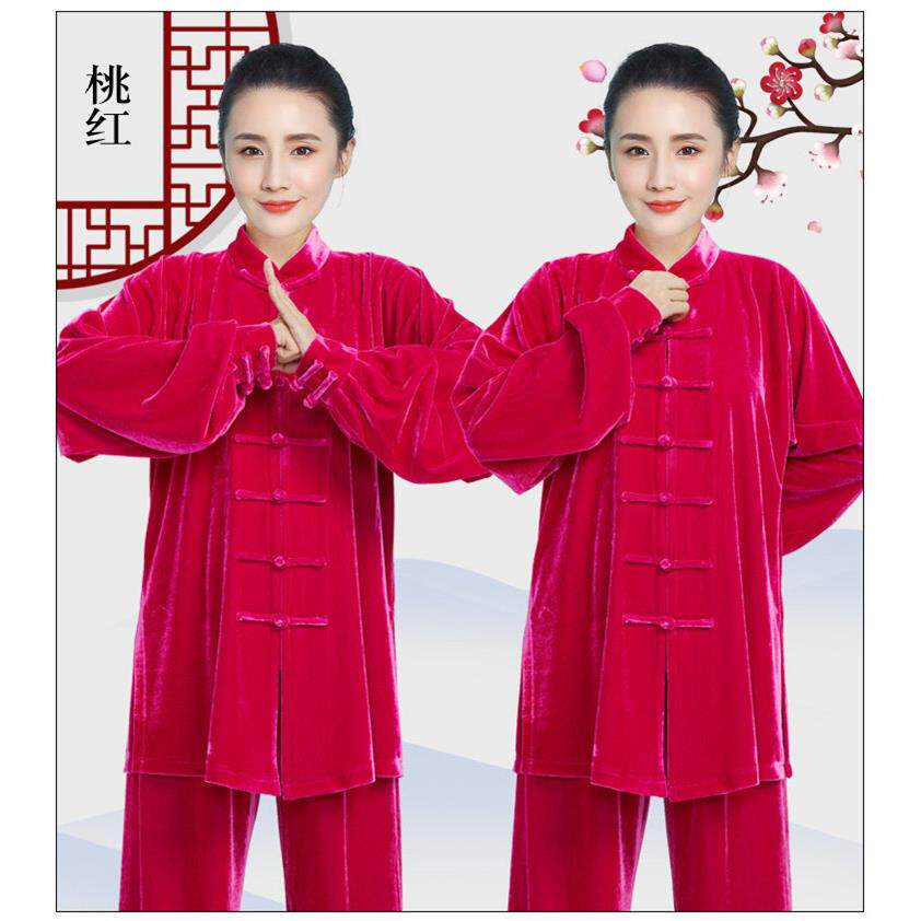 高档加厚秋冬季中不长款太极服金丝绒女武练功男太拳极倒绒比赛术