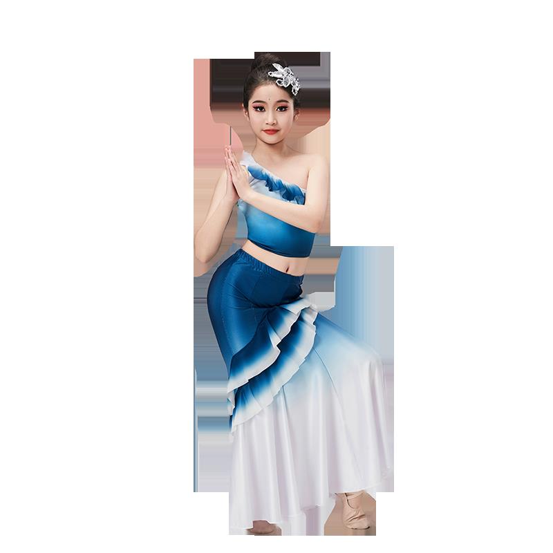 正品儿童傣族舞蹈服装少儿傣族艺考裙孔雀包舞修臀身鱼裙傣尾族演