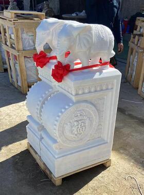 中式石雕小象抱鼓石汉白玉门墩石鼓摆件门口方抱圆雕塑厂家