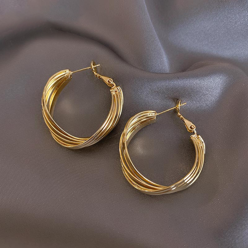 弯曲圆圈耳环韩国气质素圈耳钉