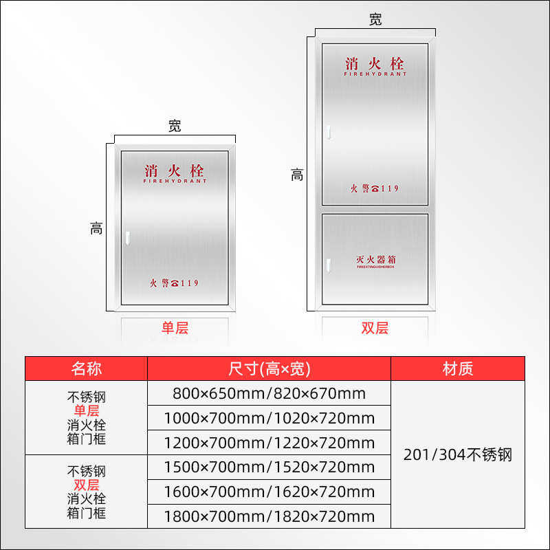 不锈钢消防栓箱门框304消防箱面板水盘带箱不锈钢加厚201门框厂家