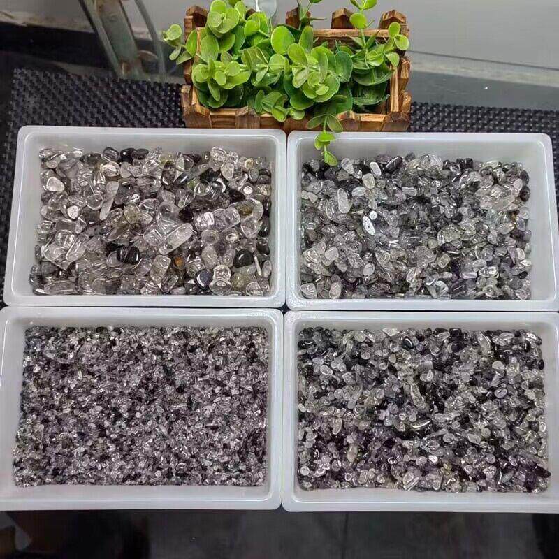 公斤价黑发晶碎石碎料摆件黑发丝晶鱼缸石盆景石造景花园装饰