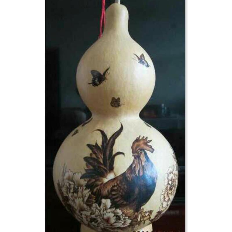 天然特大葫芦纯手工烙画葫芦牡丹公鸡图吉祥真葫芦工艺品摆件