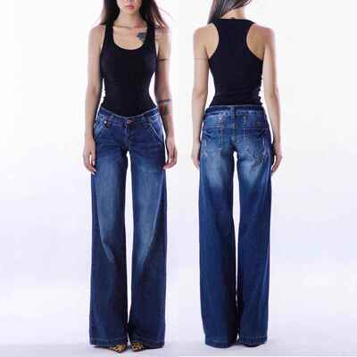 Women Plus Size Wide Leg Jeans High Waist Stretchy Straight