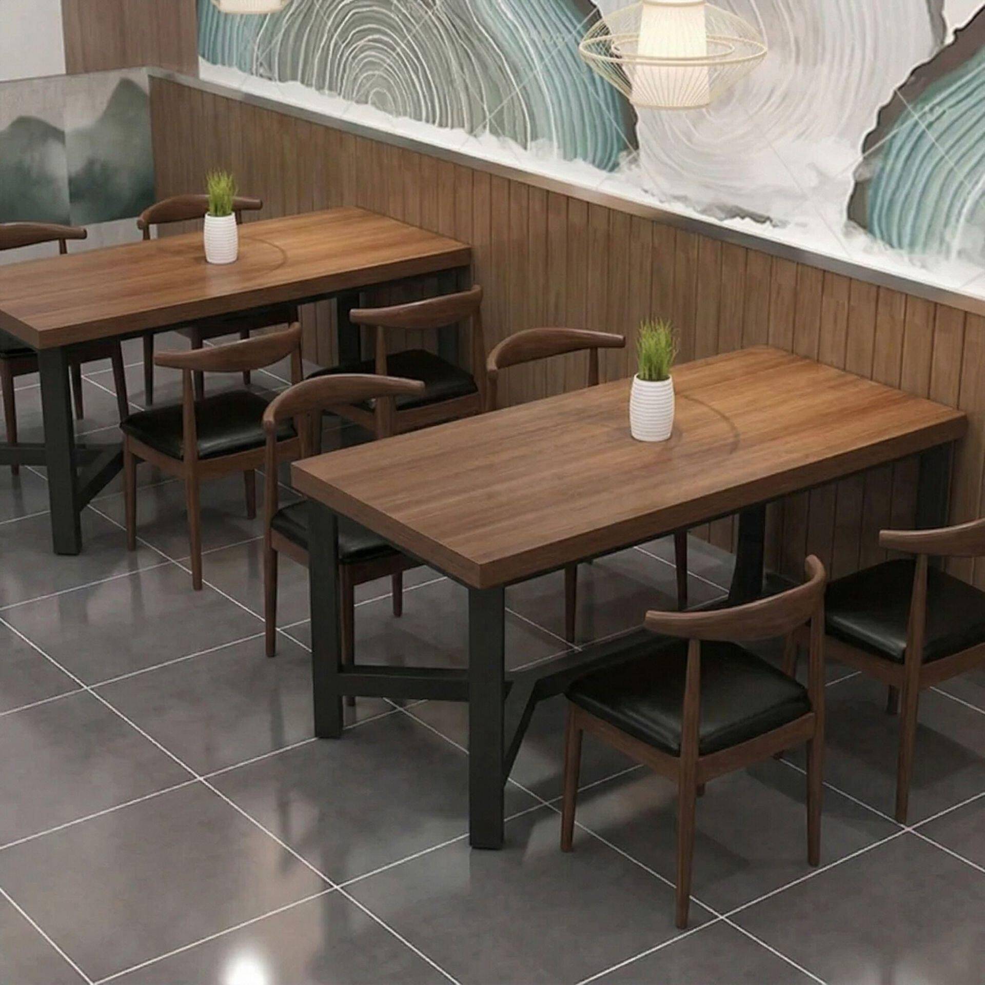 桌子餐饮商用长方形工业风餐厅酒吧咖啡厅桌子快餐店烧烤店餐桌椅图片