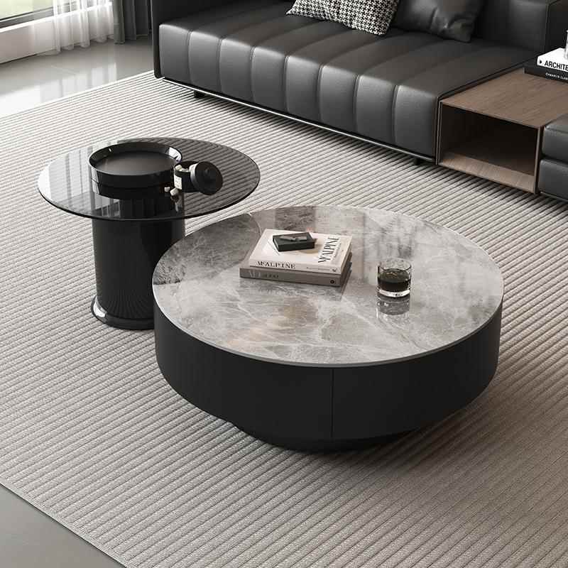 意式轻奢风岩板茶几极简约储物现代小户型客厅家用高级感实木组合