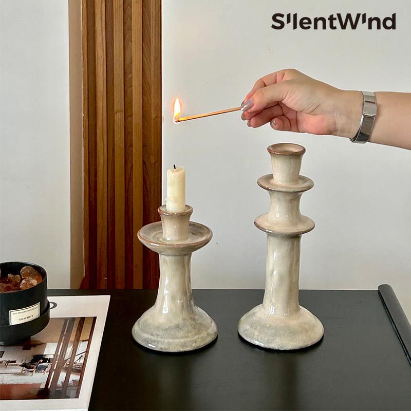 SilentWind寂风新中式竹节窑变陶瓷烛台覆古蜡烛台家居民宿摆件