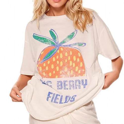 Women's Y2K Oversized Tops Short Sleeve Fruit/Floral Print