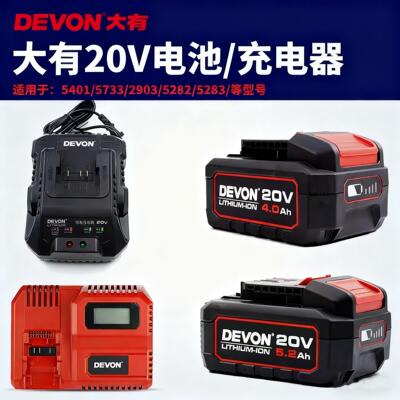DEVON电动工具大有20V5.0/4.0锂电池电锤冲击钻扳手机头闪充电器