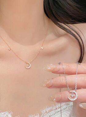 999纯银月亮银项炼女夏精致饰品轻奢小众新款闺蜜生日礼物送女友