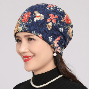睡帽女士老人薄款奶奶月子帽头巾老年纯棉透气睡觉光头中年妈妈帽