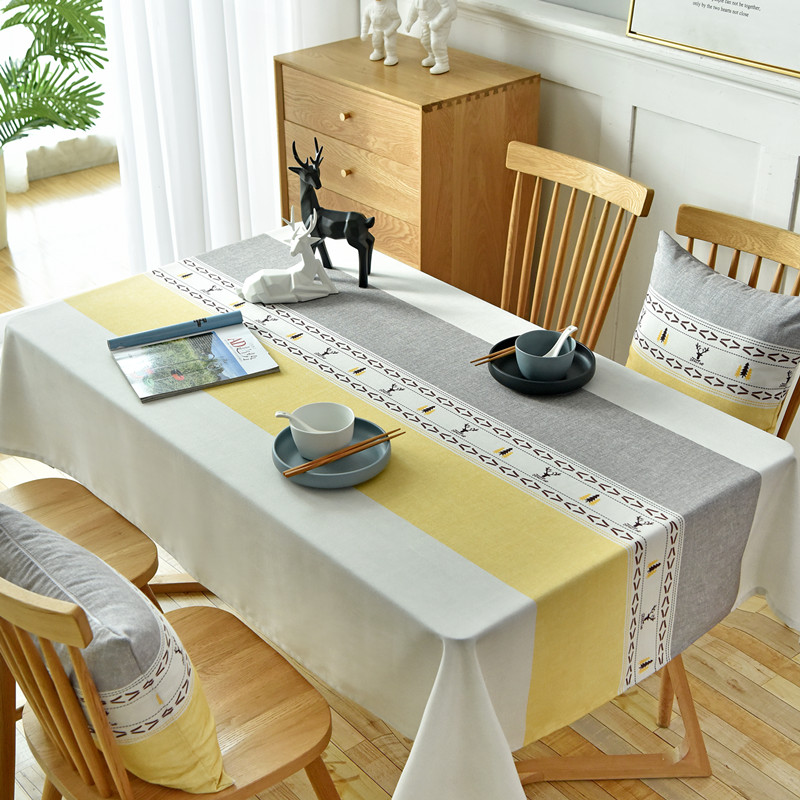北欧布艺桌布棉麻防油防水防烫免洗长方形小鹿茶几桌布餐桌布桌垫