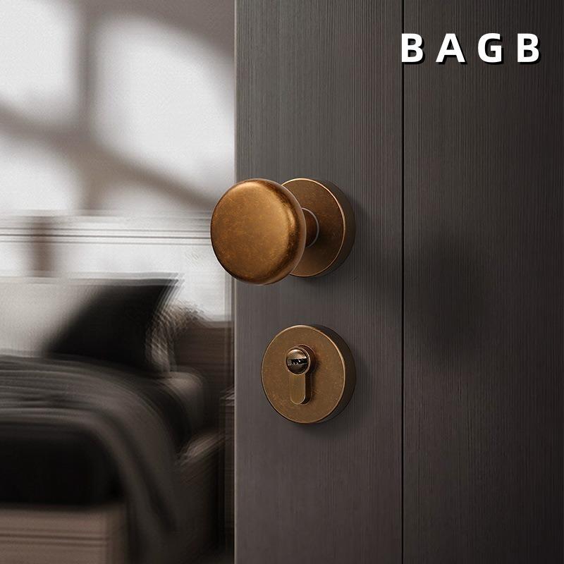 BAGB美式门锁室内卧室中古式黄古铜静音房门锁现代简约实木门把手
