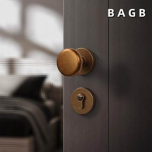 BAGB美式门锁室内卧室中古式黄古铜静音房门锁现代简约实木门把手