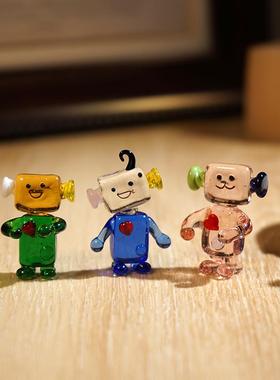 萌脸机器人|手工玻璃小摆件琉璃办公室电脑书柜桌面装饰工艺礼品