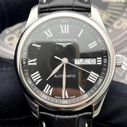 特价9.8新 浪琴名匠钢自动机械腕表38.5mm双历男表L2.755.4.51.7