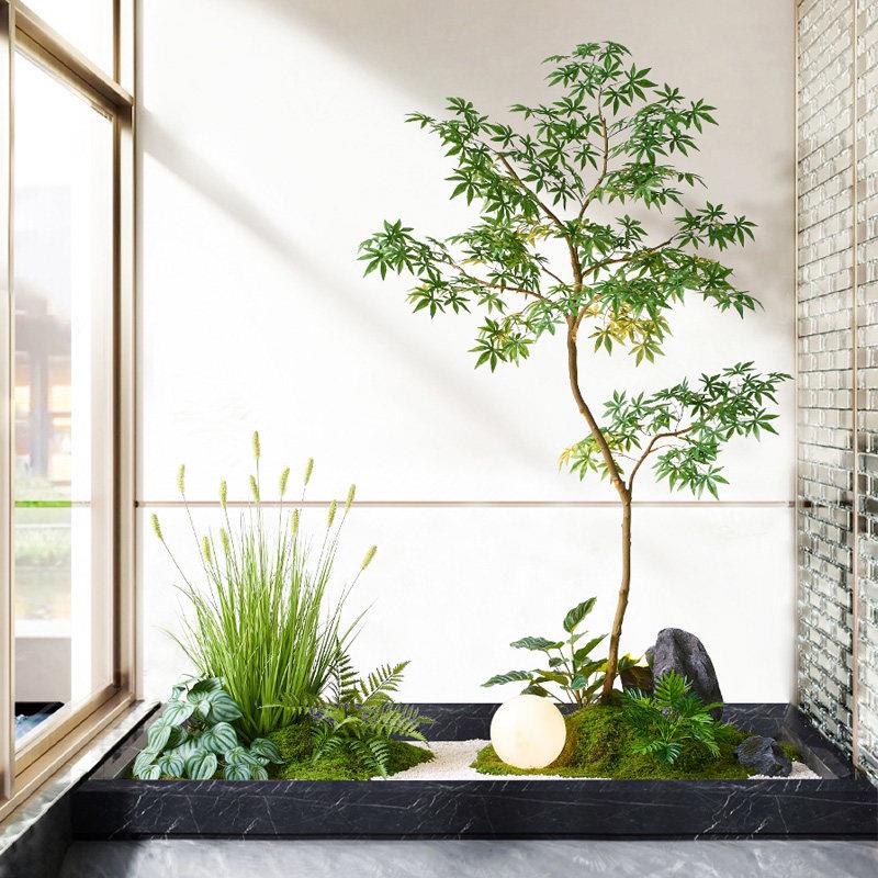彷真绿色植物枫树树南天竹北欧ins风室内外橱窗装饰大型中式假树