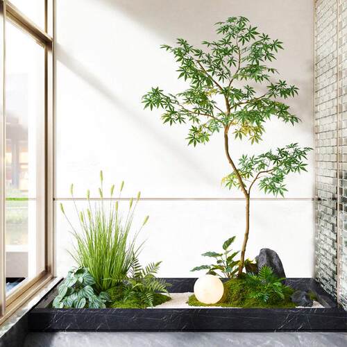 彷真绿色植物枫树树南天竹北欧ins风室内外橱窗装饰大型中式假树