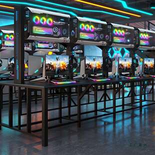 网吧网红电竞酒店一体式带锁防盗竞技科技风游戏电脑上置机箱桌椅