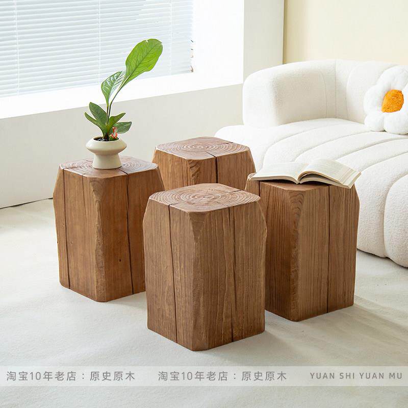 实木墩子原木凳子民宿边几角几服装店中古摆件木桩根雕矮凳换鞋凳