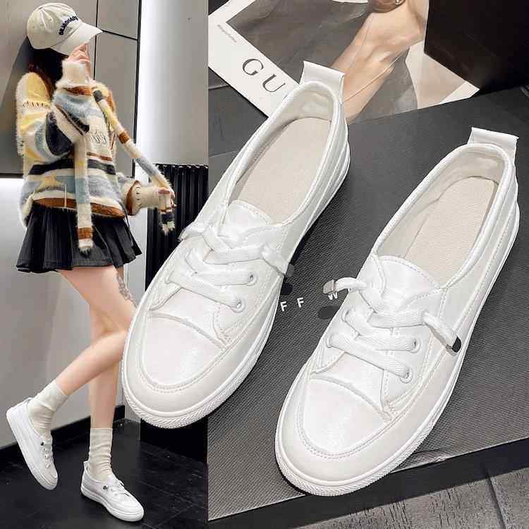 外贸小白鞋2026新款浅口圆头低帮休闲鞋系带平底学生板鞋女定制,女鞋,浅口单鞋,淘宝优惠券,粉丝福利购,淘宝优惠卷