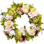 绢布牡丹仿真花环门饰门环装 饰花绢花仿真花壁饰挂饰货源