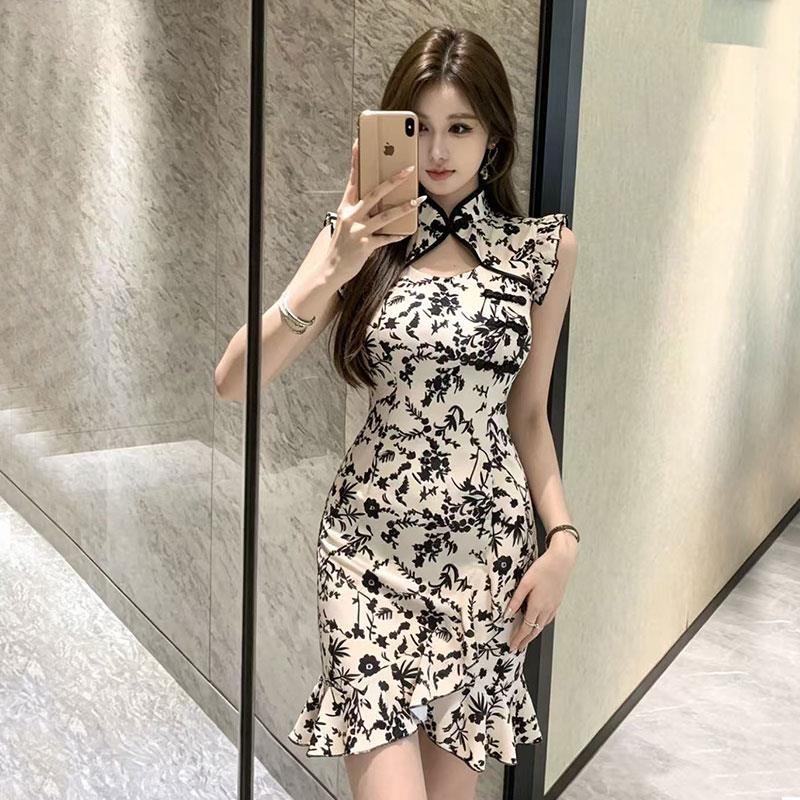 夏季新中式国风年轻款改良旗袍性感包臀鱼尾连衣裙直播女主播衣服