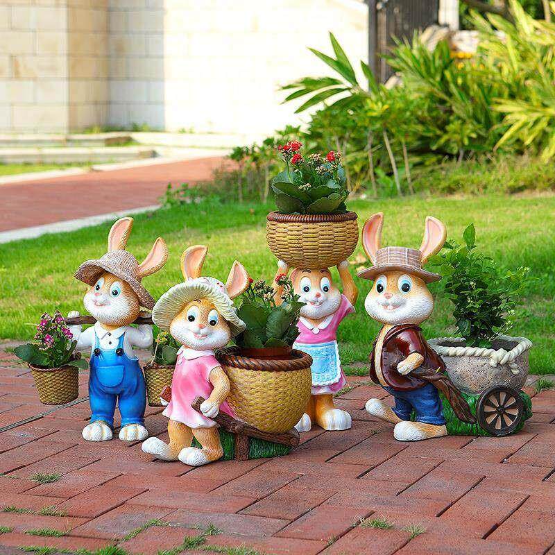 创意花园装饰摆件卡通兔子花盆树脂雕塑庭院幼儿园别墅小院子布置