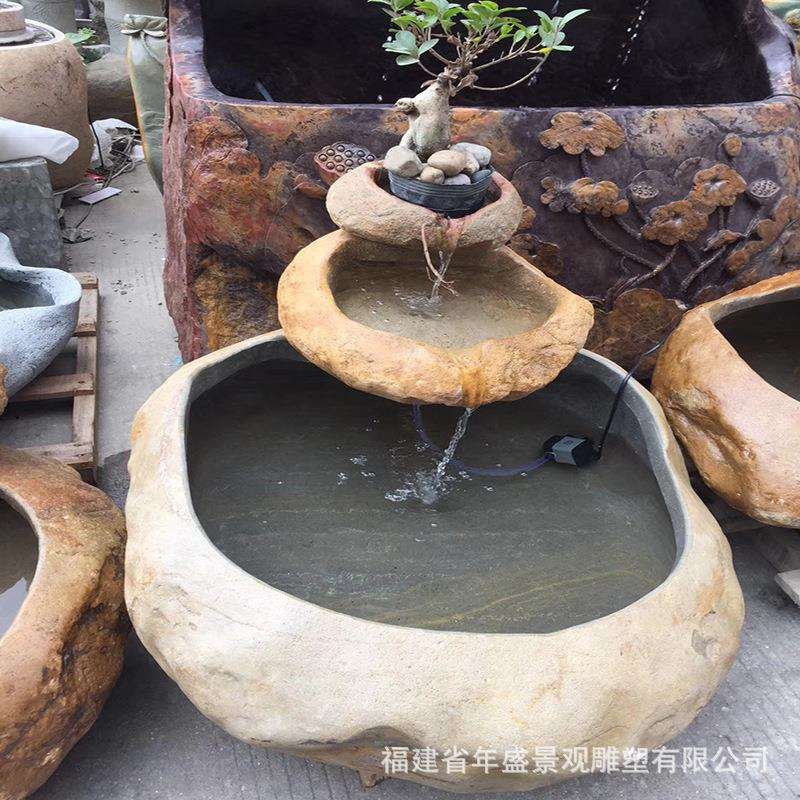 鹅卵石流水景观石材循环流水池酒店别墅室内外装饰自然石聚宝盆