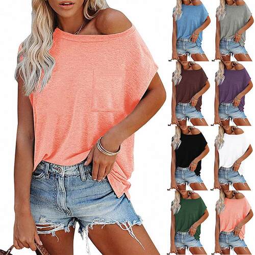 Women's off shoulder shirt, short sleeved top, cotton