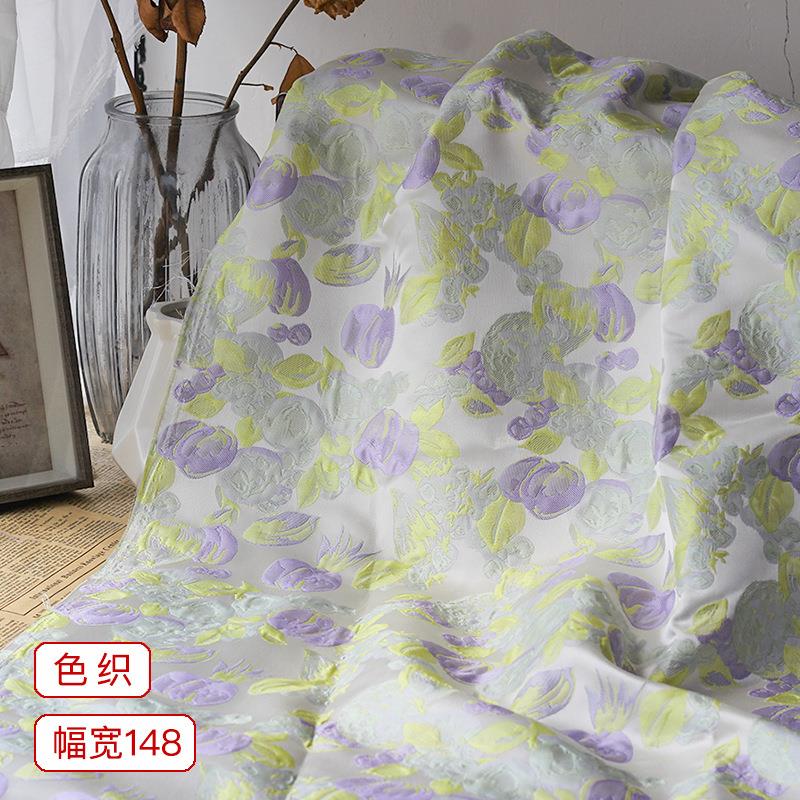 新款小清新风格色织提花面料薄荷绿清爽系浮雕质感水果提花布料