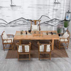 新中式全实木大板茶桌办公室原木仿古泡茶桌茶室自然边接待茶桌椅