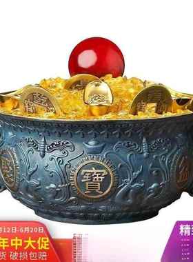 彩铜聚宝盆摆件招财貔貅年年有余如意聚宝盆客厅玄关办公室装饰∑
