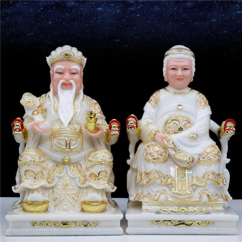土地公土地婆神像土地财神爷福德正神地主汉白玉佛像供奉摆件包邮