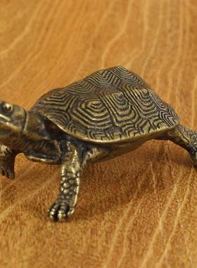 新款黄铜复古乌龟家居办公桌面小摆件实心文玩茶宠镇纸笔架