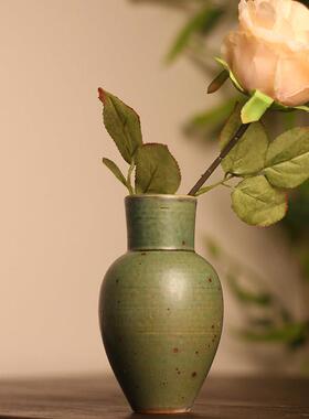 手工复古粗陶窑变釉桌面小花瓶复古陶瓷插花水培花器家居装饰摆件