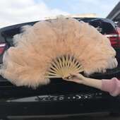 舞台酒吧表演出唱会电影cosplay道具双层大号香槟色鸵鸟羽毛扇子