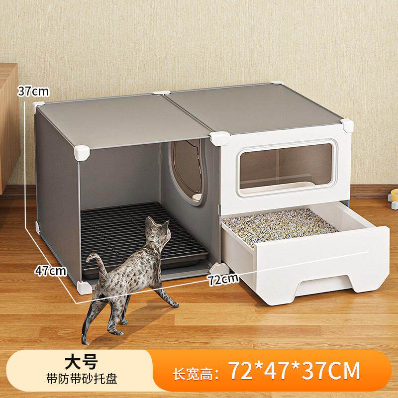 盆猫大号全封闭猫式屎超用品厕所砂走廊猫咪猫盆溅外防抽屉式