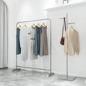 服装店挂衣架不锈钢银色陈列货架女装店简约中岛落地式展示架加粗