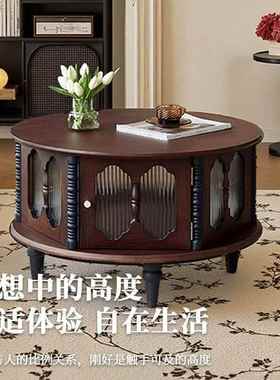 法式轻奢古实木茶几复小户型GXL中古客厅家用柜电视组合一收纳茶