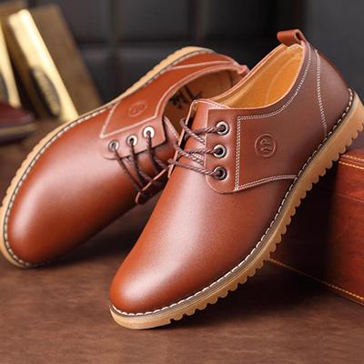 高档春秋款男镂士休闲皮鞋真皮圆头透系带牛筋底空青男年男气大码
