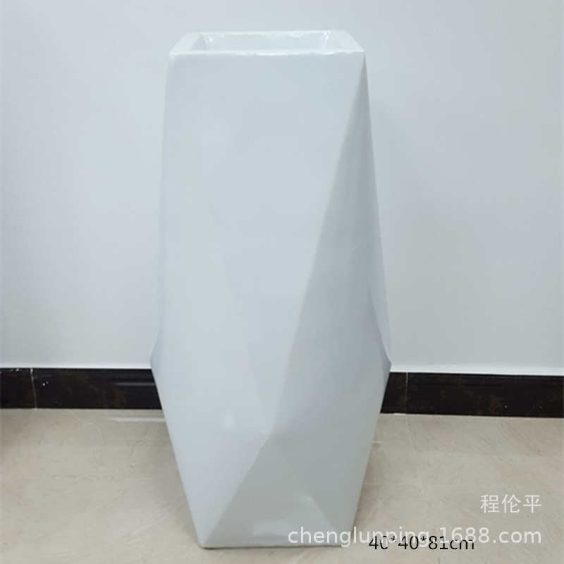 白色简约几何玻璃钢落地大花瓶干花插花花器工艺品户外砂岩花盆