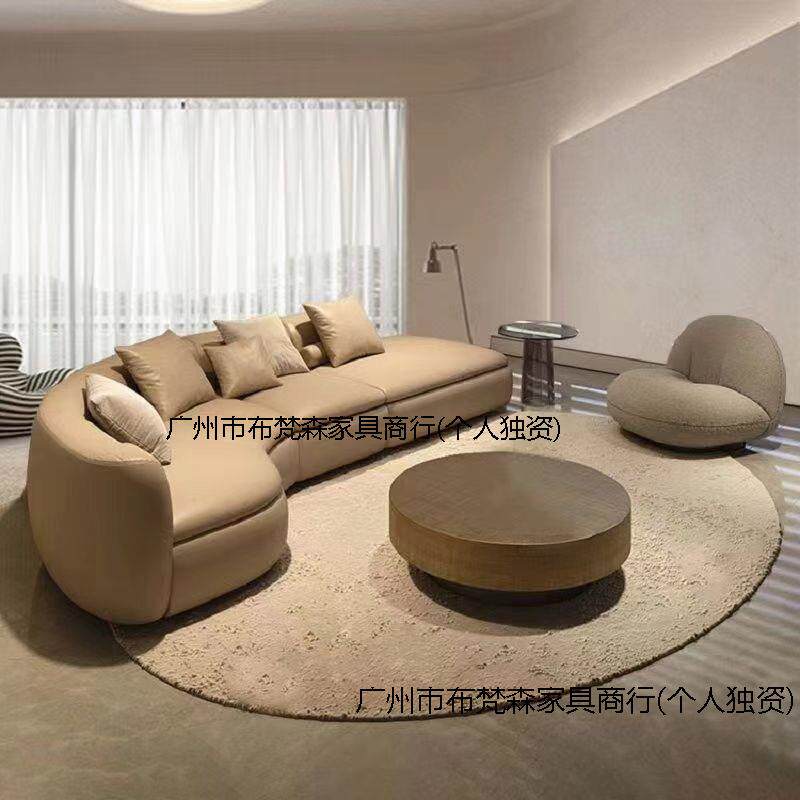 北欧轻奢纳帕皮弧形组合沙发客厅大小户型高端大气设计师皮质沙发